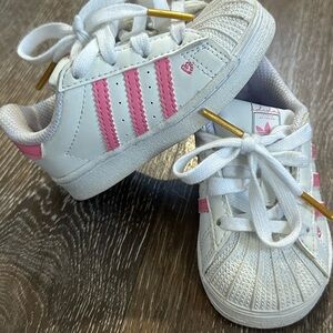 Adidas Kids' White and Pink Heart Sneakers